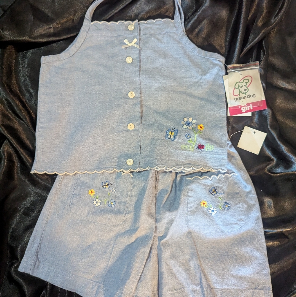 Green Dog Girls Blue Embroidered Set